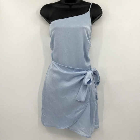 Lucy In‎ The Sky Santorini Satin Wrap Dress One Shoulder Women’s Size Large - Picture 3 of 11
